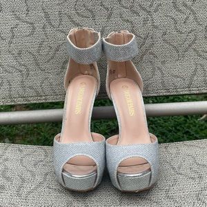 Dream Pairs Silver Glitter High Heels with Ankle Strap